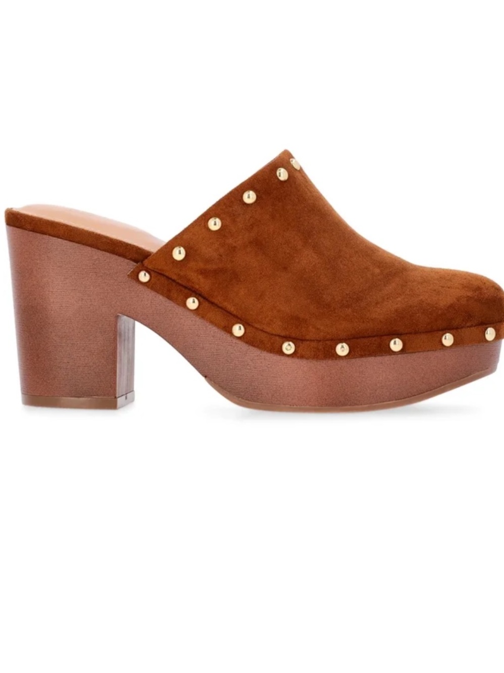 NWT Time and Tru Faux Suede Studded Clogs with Block Heels Size 7